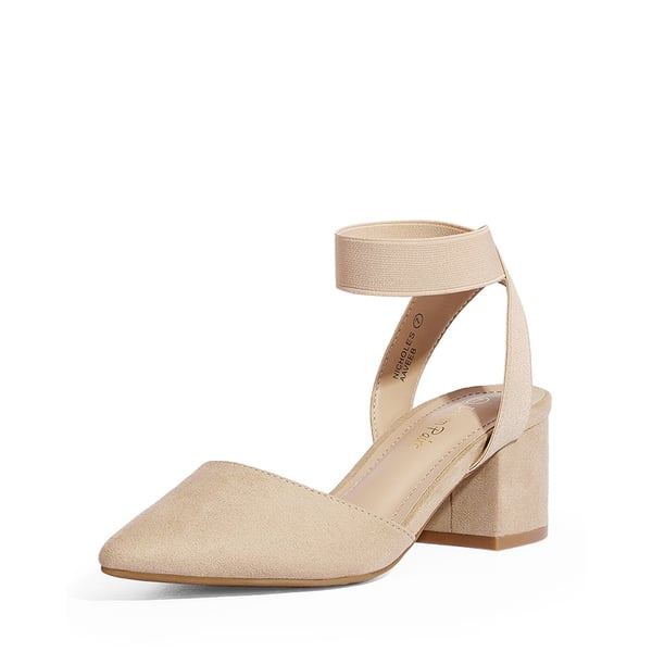 Pointed Toe Pumps with Ankle Strap - NUDE SUEDE -  0